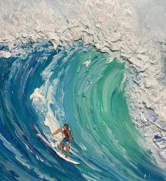 Impressionismus Werke - Surfsport Blue Wellen von Palettenmesser Detail